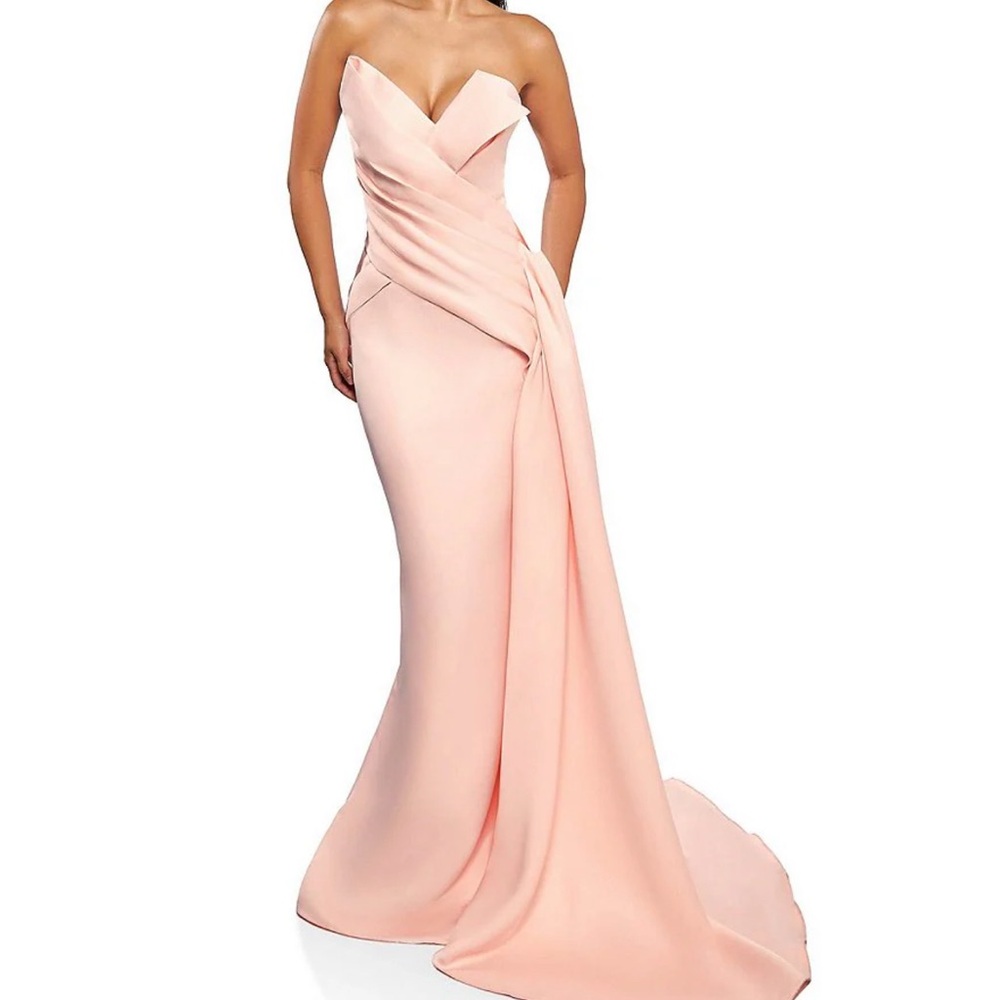 Terani Satin Strapless Sleeveless Drape Side Mermaid Gown